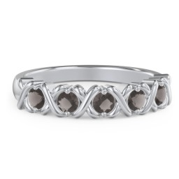 Hugs & Kisses XOXO Ring with 2-5 Stones in 925 Sterling Silver with Smokey Quartz