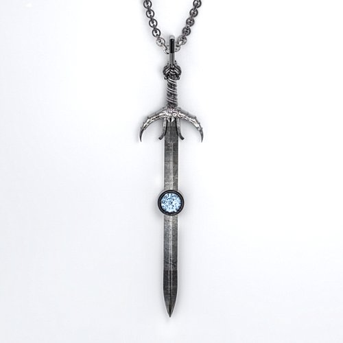 Carmilla - Sword of Hastur Pendant with Gemstone – Sterling Silver with Aquamarine