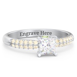 1/2 ct. Princess Gemstone Peek-A-Boo Engagement Ring with Double Row Accents in 925 Sterling Silver