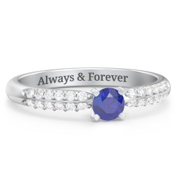 1/4 ct. Round Gemstone Engagement Ring with Double Row Accents in 925 Sterling Silver