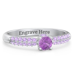 1/4 ct. Round Gemstone Peek-A-Boo Engagement Ring with Double Row Accents in 925 Sterling Silver with Amethyst and Amethyst Premium Zirconia