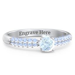 1/4 ct. Round Gemstone Peek-A-Boo Engagement Ring with Double Row Accents in 925 Sterling Silver with Aquamarine and Fancy Blue Premium Zirconia