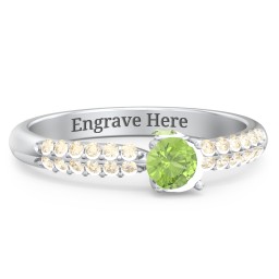 1/4 ct. Round Gemstone Peek-A-Boo Engagement Ring with Double Row Accents in 925 Sterling Silver with Peridot and Fancy Yellow Premium Zirconia