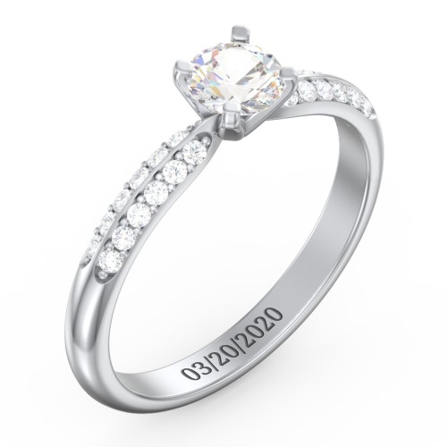 1/2 ct. Round Gemstone Engagement Ring with Double Row Accents – 10K White Gold with Cubic Zirconia and White Premium Zirconia