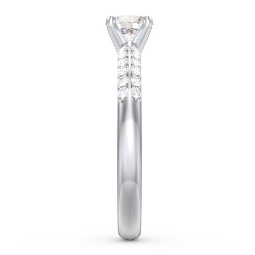 1/2 ct. Round Gemstone Engagement Ring with Double Row Accents – 10K White Gold with Cubic Zirconia and White Premium Zirconia