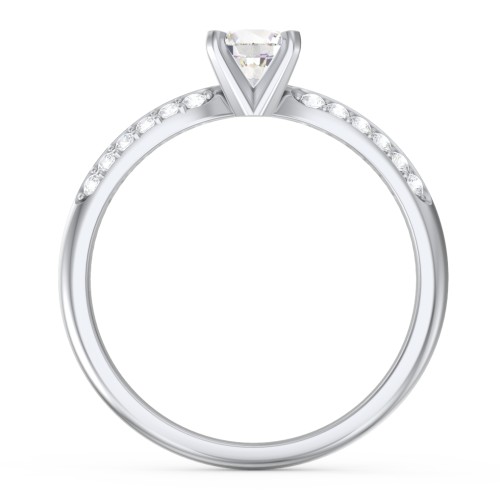 1/2 ct. Round Gemstone Engagement Ring with Double Row Accents – 10K White Gold with Cubic Zirconia and White Premium Zirconia