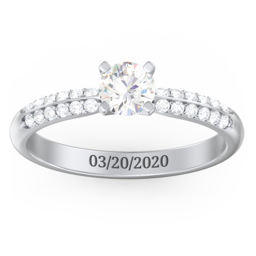 1/2 ct. Round Gemstone Engagement Ring with Double Row Accents – 10K White Gold with Cubic Zirconia and White Premium Zirconia