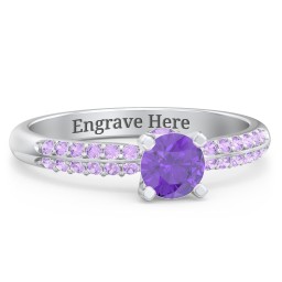 1/2 ct. Round Gemstone Peek-A-Boo Engagement Ring with Double Row Accents in 925 Sterling Silver with Amethyst and Amethyst Premium Zirconia