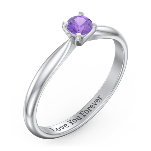 1/4 ct. Round Gemstone Engagement Ring with Tapered Band – Sterling Silver with Amethyst