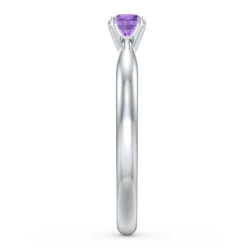 1/4 ct. Round Gemstone Engagement Ring with Tapered Band – Sterling Silver with Amethyst