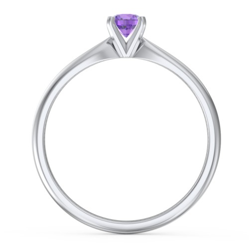 1/4 ct. Round Gemstone Engagement Ring with Tapered Band – Sterling Silver with Amethyst