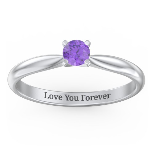 1/4 ct. Round Gemstone Engagement Ring with Tapered Band – Sterling Silver with Amethyst