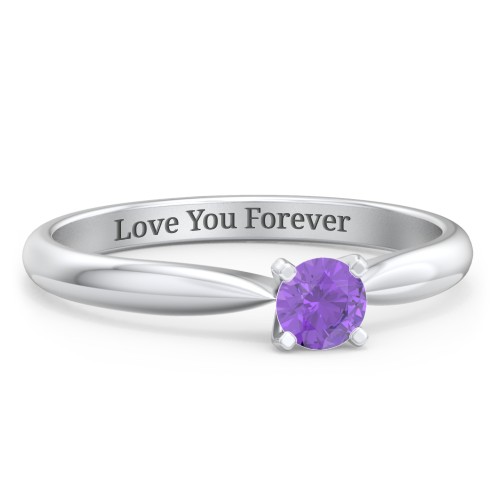 1/4 ct. Round Gemstone Engagement Ring with Tapered Band – Sterling Silver with Amethyst