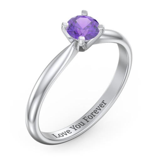 1/2 ct. Round Gemstone Engagement Ring with Tapered Band – Sterling Silver with Amethyst