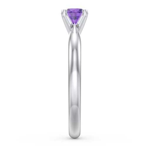 1/2 ct. Round Gemstone Engagement Ring with Tapered Band – Sterling Silver with Amethyst
