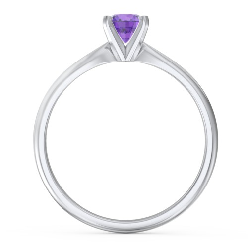 1/2 ct. Round Gemstone Engagement Ring with Tapered Band – Sterling Silver with Amethyst