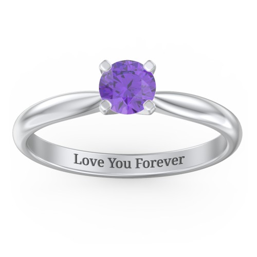 1/2 ct. Round Gemstone Engagement Ring with Tapered Band – Sterling Silver with Amethyst