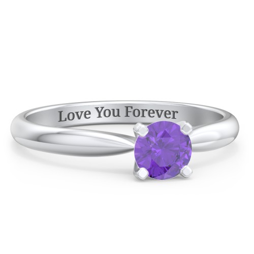 1/2 ct. Round Gemstone Engagement Ring with Tapered Band – Sterling Silver with Amethyst