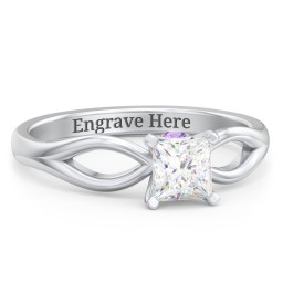 1/2 ct. Princess Gemstone Split Peek-A-Boo Engagement Ring in 925 Sterling Silver with White Premium Zirconia and Amethyst