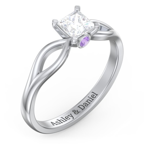 1/2 ct. Princess Gemstone Split Peek-A-Boo Engagement Ring – Sterling Silver with White Premium Zirconia and Amethyst