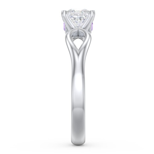 1/2 ct. Princess Gemstone Split Peek-A-Boo Engagement Ring – Sterling Silver with White Premium Zirconia and Amethyst