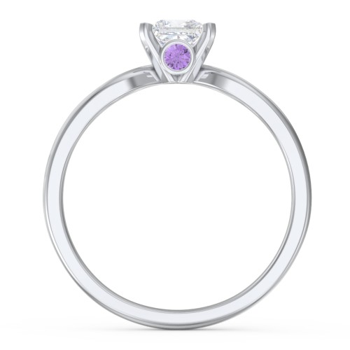 1/2 ct. Princess Gemstone Split Peek-A-Boo Engagement Ring – Sterling Silver with White Premium Zirconia and Amethyst