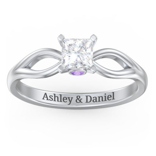 1/2 ct. Princess Gemstone Split Peek-A-Boo Engagement Ring – Sterling Silver with White Premium Zirconia and Amethyst