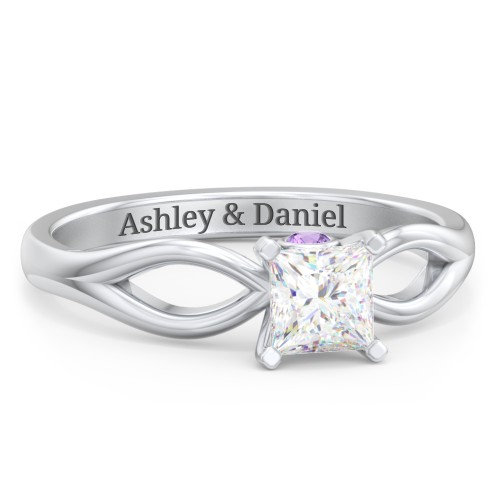 1/2 ct. Princess Gemstone Split Peek-A-Boo Engagement Ring – Sterling Silver with White Premium Zirconia and Amethyst