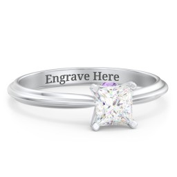 1/2 ct. Princess Gemstone Peek-A-Boo Engagement Ring with Ridged Band in 925 Sterling Silver with White Premium Zirconia and Amethyst