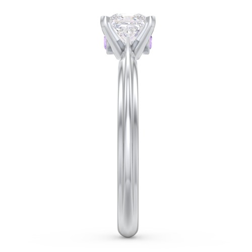 1/2 ct. Princess Gemstone Peek-A-Boo Engagement Ring with Ridged Band – Sterling Silver with White Premium Zirconia and Amethyst
