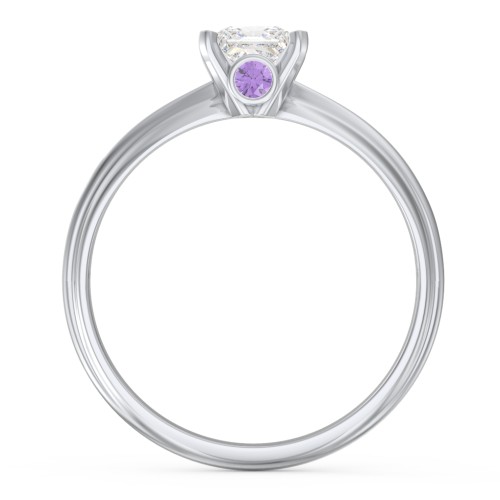 1/2 ct. Princess Gemstone Peek-A-Boo Engagement Ring with Ridged Band – Sterling Silver with White Premium Zirconia and Amethyst