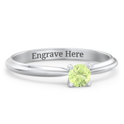 1/4 ct. Round Gemstone Engagement Ring with Ridged Band in 925 Sterling Silver