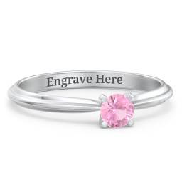 1/4 ct. Round Gemstone Engagement Ring with Ridged Band in 925 Sterling Silver