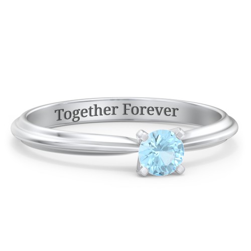 1/4 ct. Round Gemstone Engagement Ring with Ridged Band – Sterling Silver with Blue Topaz