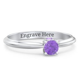 1/4 ct. Round Gemstone Peek-A-Boo Engagement Ring with Ridged Band in 925 Sterling Silver with Amethyst