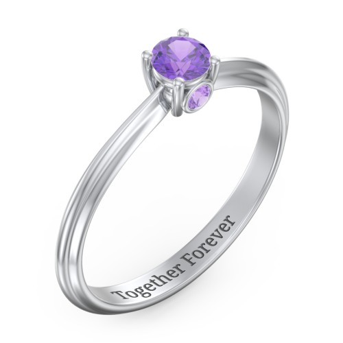 1/4 ct. Round Gemstone Peek-A-Boo Engagement Ring with Ridged Band – Sterling Silver with Amethyst