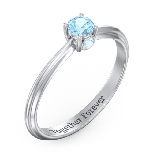 1/4 ct. Round Gemstone Peek-A-Boo Engagement Ring with Ridged Band – Sterling Silver with Blue Topaz