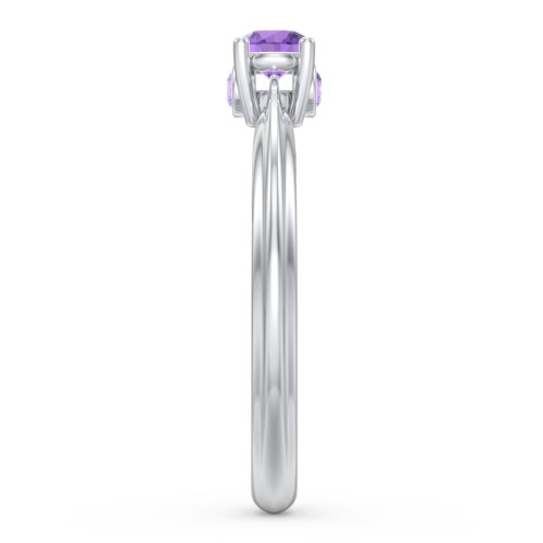 1/4 ct. Round Gemstone Peek-A-Boo Engagement Ring with Ridged Band – Sterling Silver with Amethyst