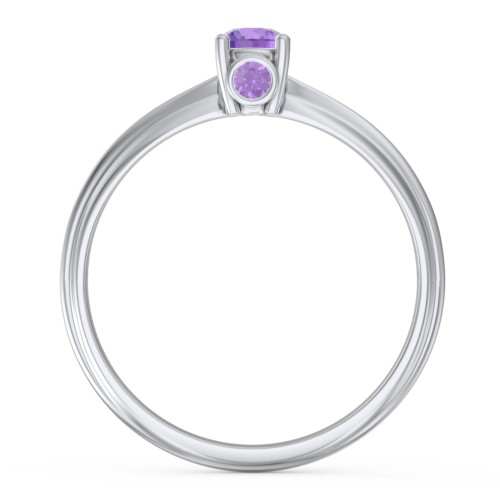 1/4 ct. Round Gemstone Peek-A-Boo Engagement Ring with Ridged Band – Sterling Silver with Amethyst