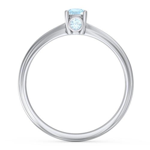 1/4 ct. Round Gemstone Peek-A-Boo Engagement Ring with Ridged Band – Sterling Silver with Blue Topaz