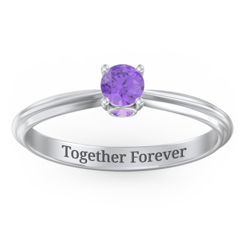 1/4 ct. Round Gemstone Peek-A-Boo Engagement Ring with Ridged Band – Sterling Silver with Amethyst
