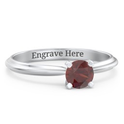 1/2 ct. Round Gemstone Engagement Ring with Ridged Band in 925 Sterling Silver