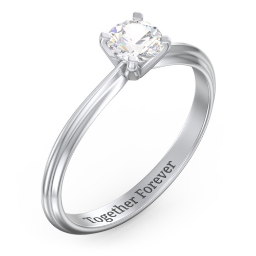 1/2 ct. Round Gemstone Engagement Ring with Ridged Band – 10K White Gold with Cubic Zirconia
