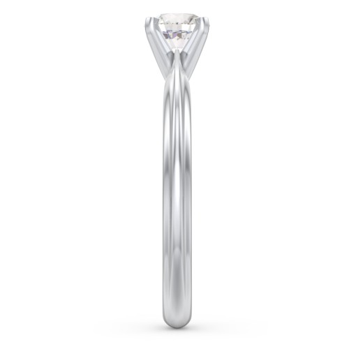 1/2 ct. Round Gemstone Engagement Ring with Ridged Band – 10K White Gold with Cubic Zirconia