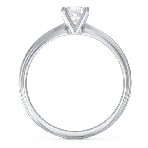 1/2 ct. Round Gemstone Engagement Ring with Ridged Band – 10K White Gold with Cubic Zirconia