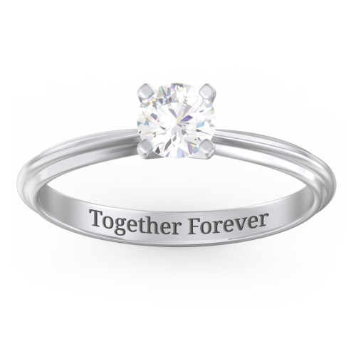 1/2 ct. Round Gemstone Engagement Ring with Ridged Band – 10K White Gold with Cubic Zirconia