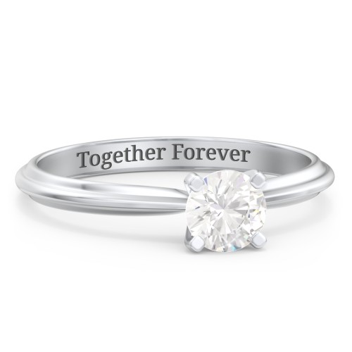 1/2 ct. Round Gemstone Engagement Ring with Ridged Band – 10K White Gold with Cubic Zirconia