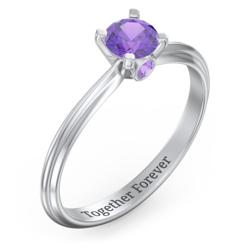 1/2 ct. Round Gemstone Peek-A-Boo Engagement Ring with Ridged Band – Sterling Silver with Amethyst