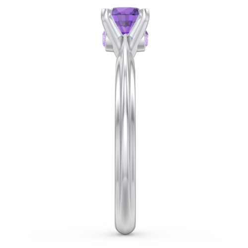 1/2 ct. Round Gemstone Peek-A-Boo Engagement Ring with Ridged Band – Sterling Silver with Amethyst