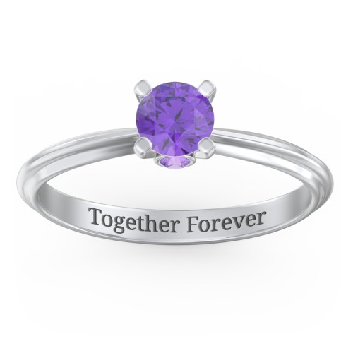 1/2 ct. Round Gemstone Peek-A-Boo Engagement Ring with Ridged Band – Sterling Silver with Amethyst